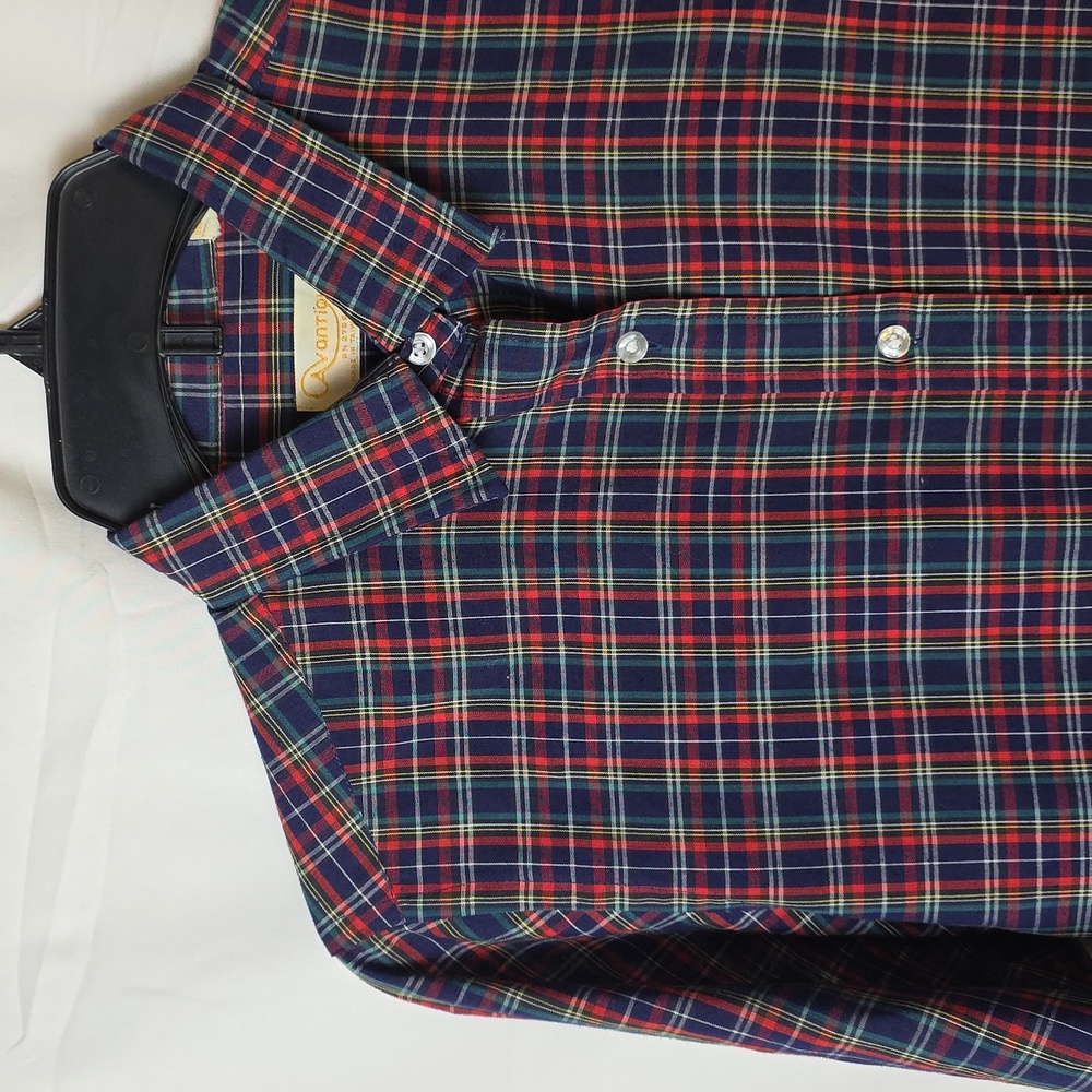 Vintage Avantique Navy and Red Plaid Button-Down Shirt